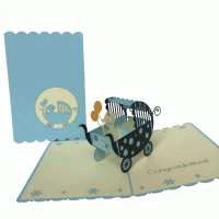 pop-up blauwe baby wieg kaart